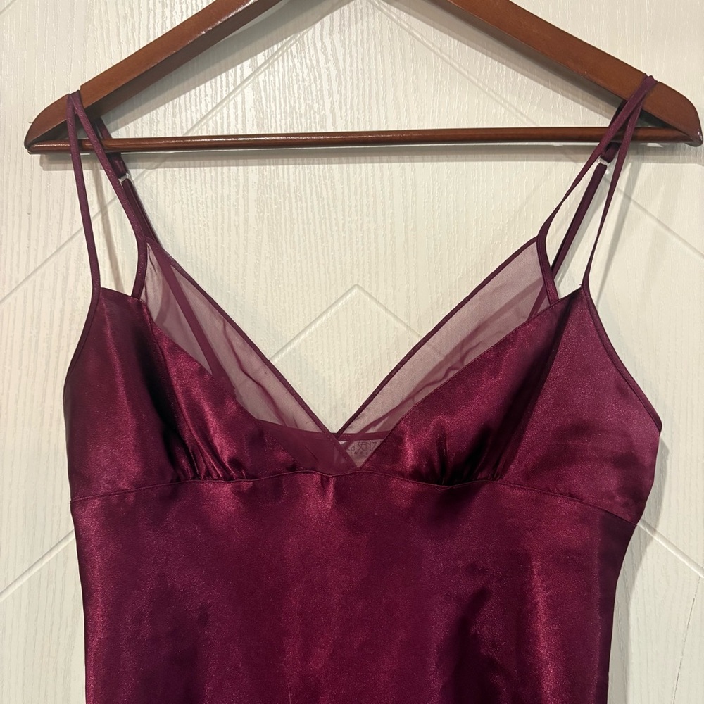 Vintage La Senza Burgundy BabyDoll Satin Chemise Mini Slip Dress Small/ party - Picture 3 of 6